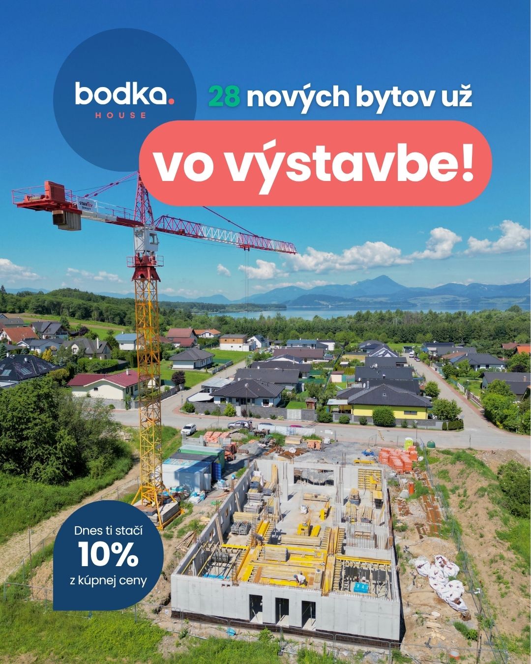 Zamysli sa, kde by si chcel/a ráno otvoriť okno 🌄

Presne tu, v Palúdzke, staviame Bodka house 🏠

Liptovská Mara na dosah, Tatry na obzore a pokojná štvrť, kde počuješ skôr vietor ako ruch mesta. Centrum autom za 6 minút, pláž aj túry kúsok od domu 🏝️🏔️

Žeriav sa už točí, tvoj byt už rastie. 
A na začiatok ti stačí len 10 % z kúpnej ceny📍

📩 predaj@bodkahouse.sk